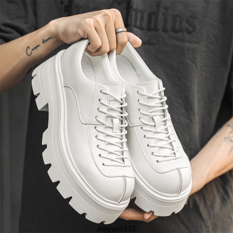 Men's Round Toe Platform Dress Business Casual British Thick Sole Lace Up Shoes