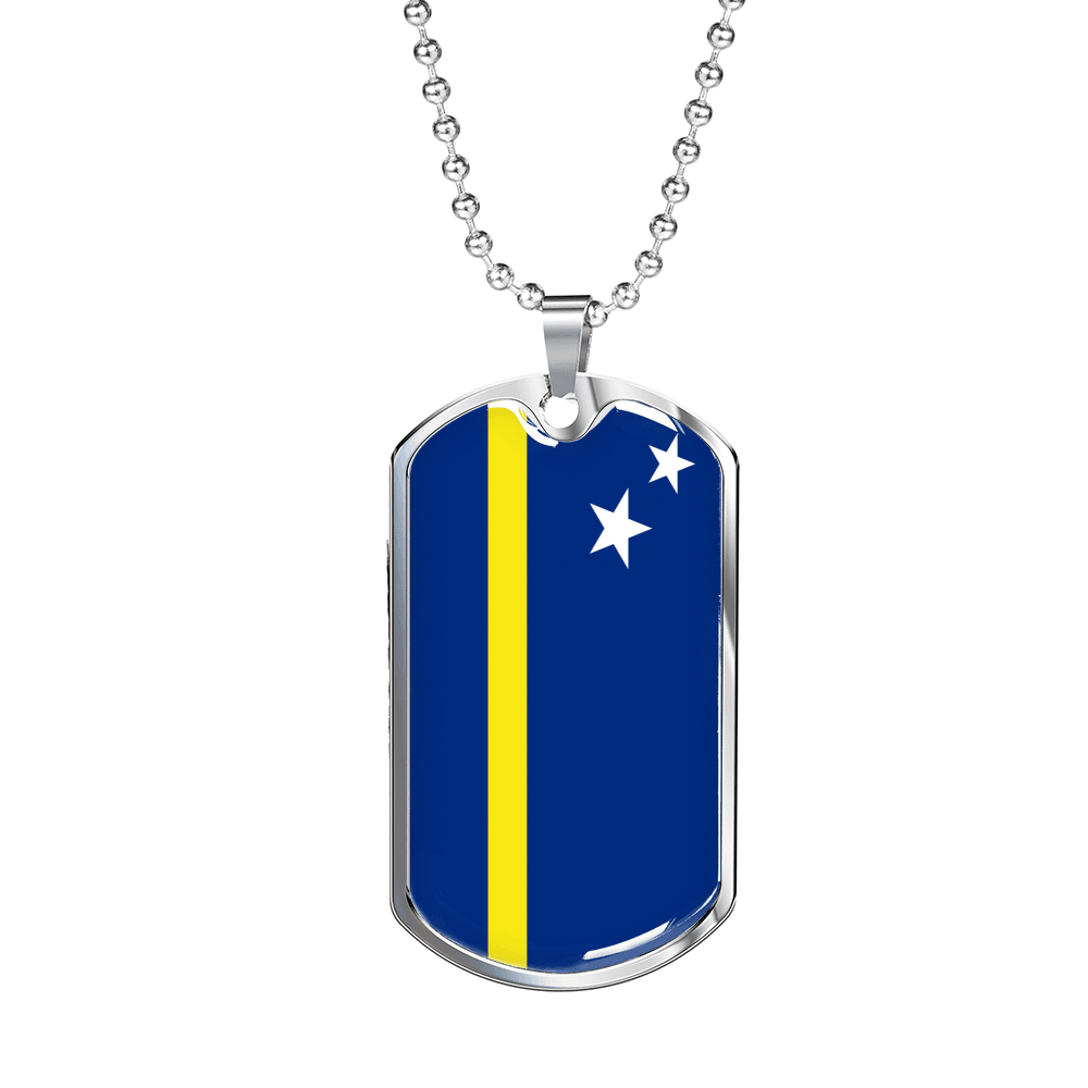 Curacao Flag Necklace Stainless Steel or 18k Gold Dog Tag 24