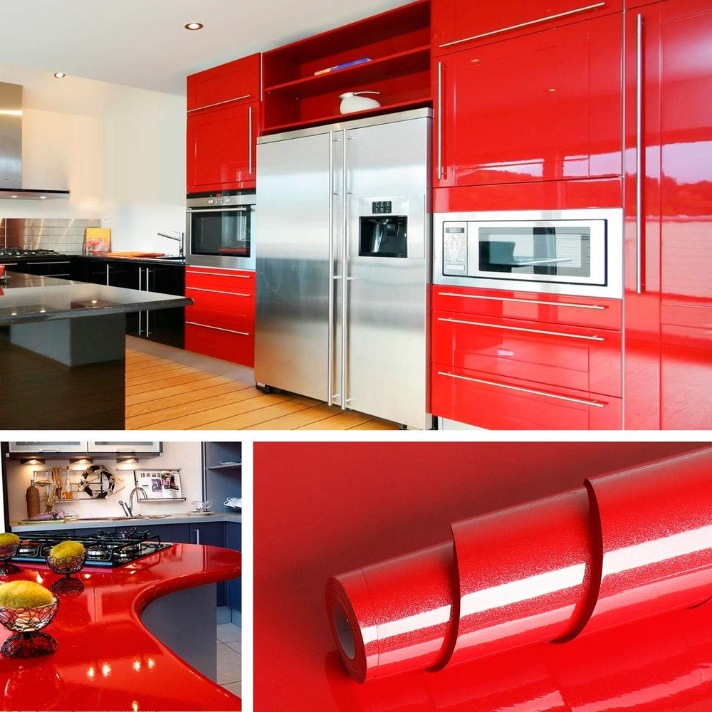 Red Contact Paper Self Adhesive Wall Paper Decorations Peel and Stick Wallpaper