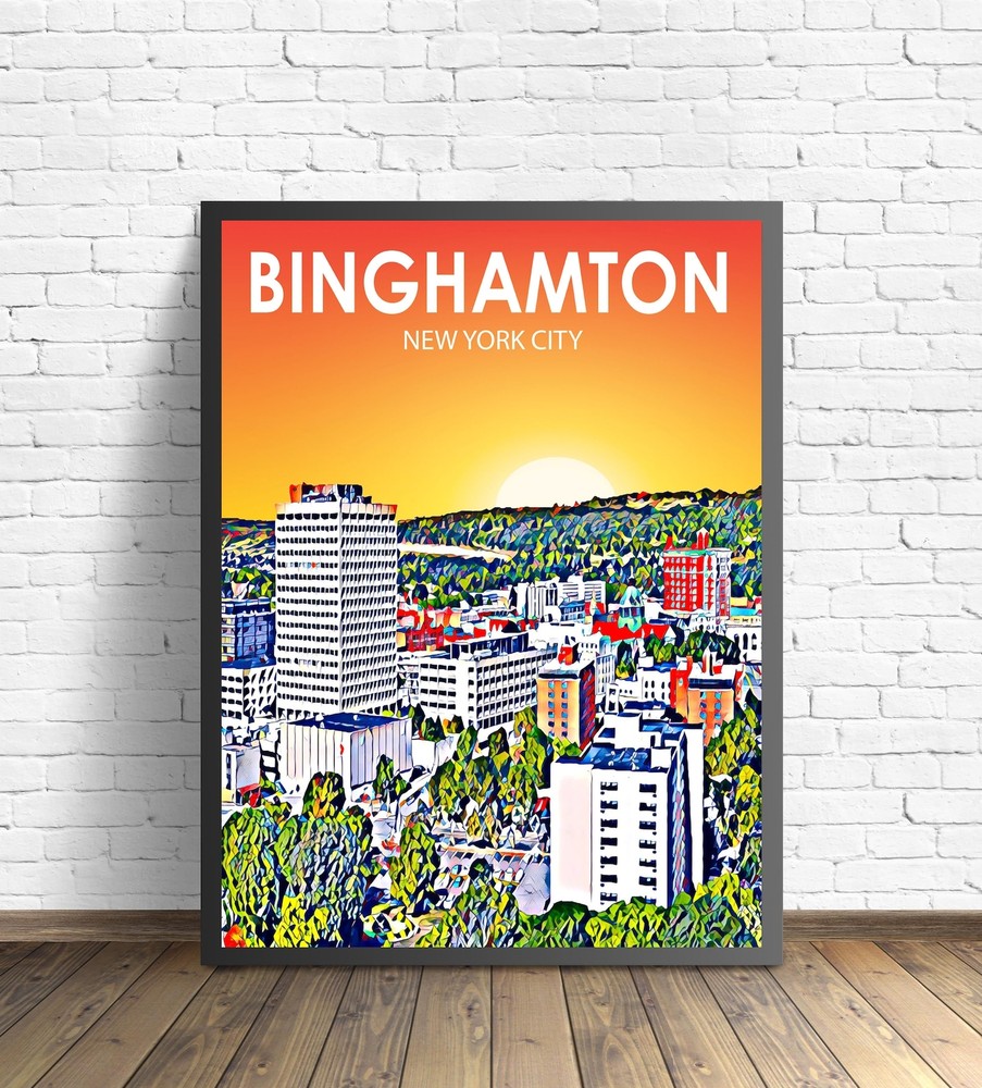 Binghamton New York Art Poster Sunset Night Landscape Poster Print Binghamton