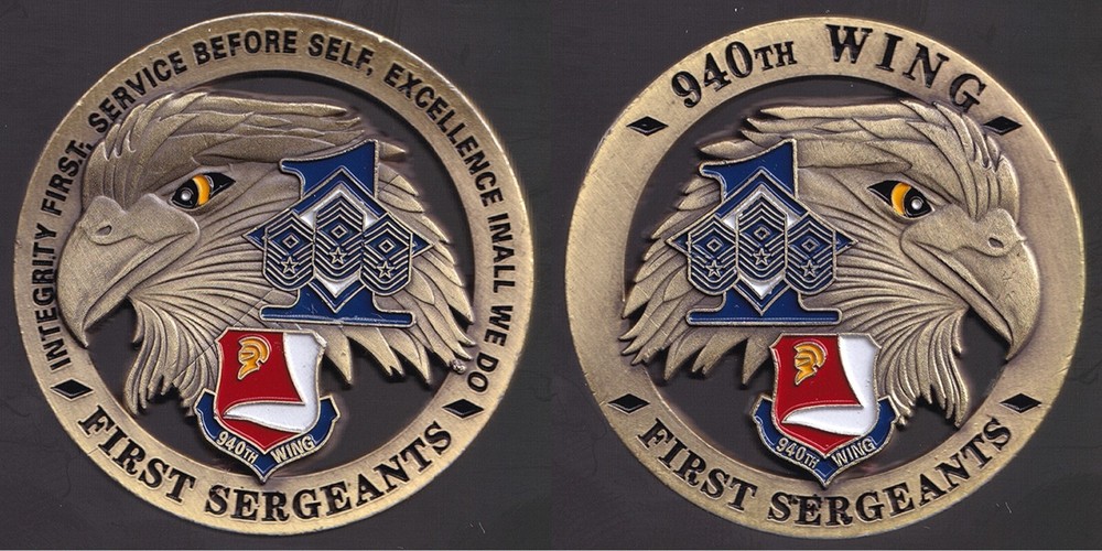 US Air Force 940th Wing First Sergeants Copper-Plated Token/Medal Challenge Coin