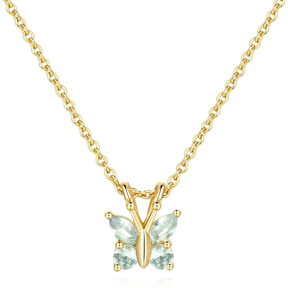 14K Gold Butterfly Pendant Necklace with Diamonds for Women