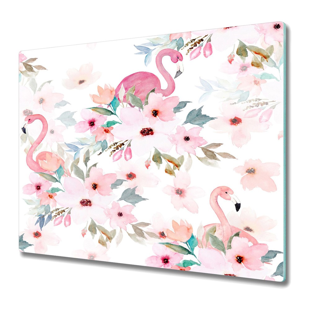 Glass Induction Ceramic Hob Cover Flowers Flamingo floral abstract painting