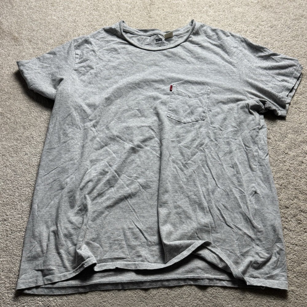Levis Crew Neck T Shirt Pocket Mens 2XL Gray