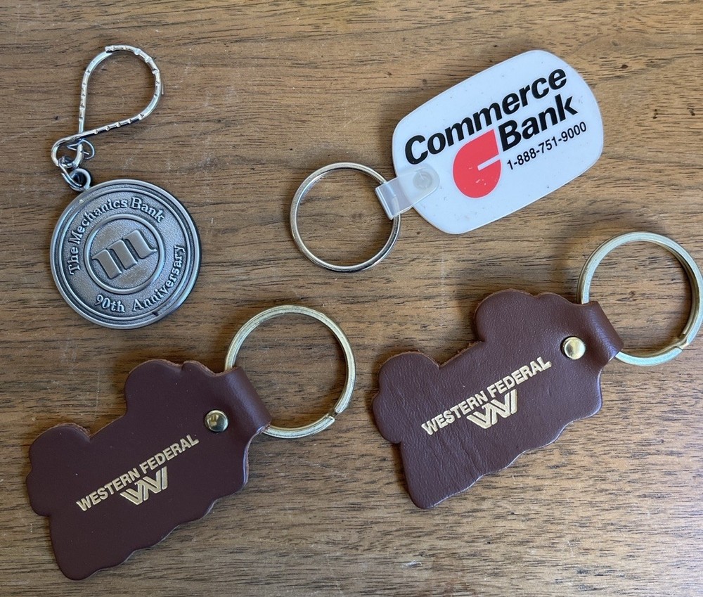 Vintage Bank Keychains Mechanics Bank 90th Anniversary Western Federal Commerce