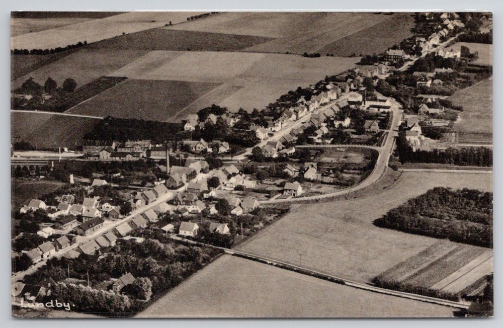 Lundby Denmark Aerial View RPPC Vintage Postcard Jorgen Eriksen Bookstore