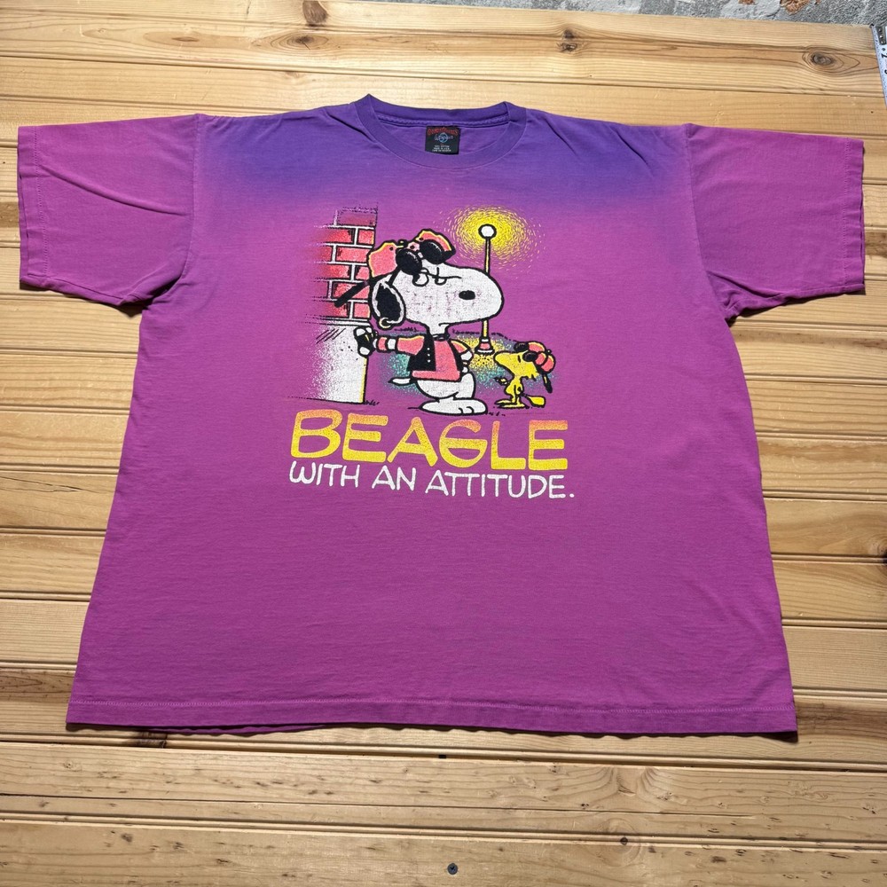 Vintage 90s Peanuts Snoopy Beagle With An Attitude Funny Cartoon Shirt USA - XL