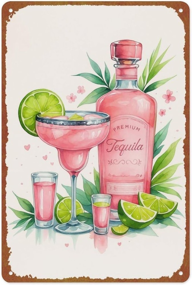 Pink Tequila Metal Tin Sign Vintage Wall Decor Poster 8 x 12 Inches
