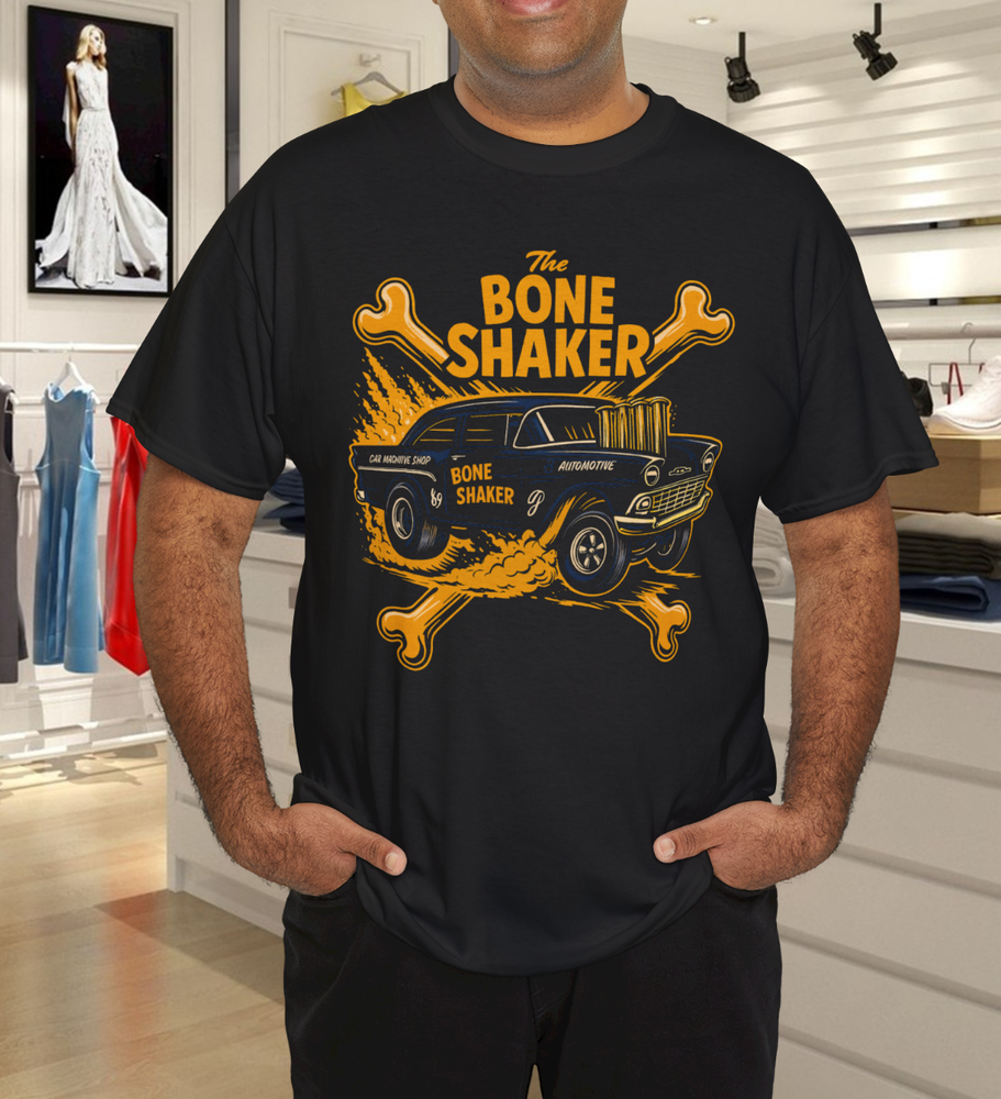 Bone Shaker Gasser Hot Rod Drag Racing Vintage Car Graphic Tee T-Shirt