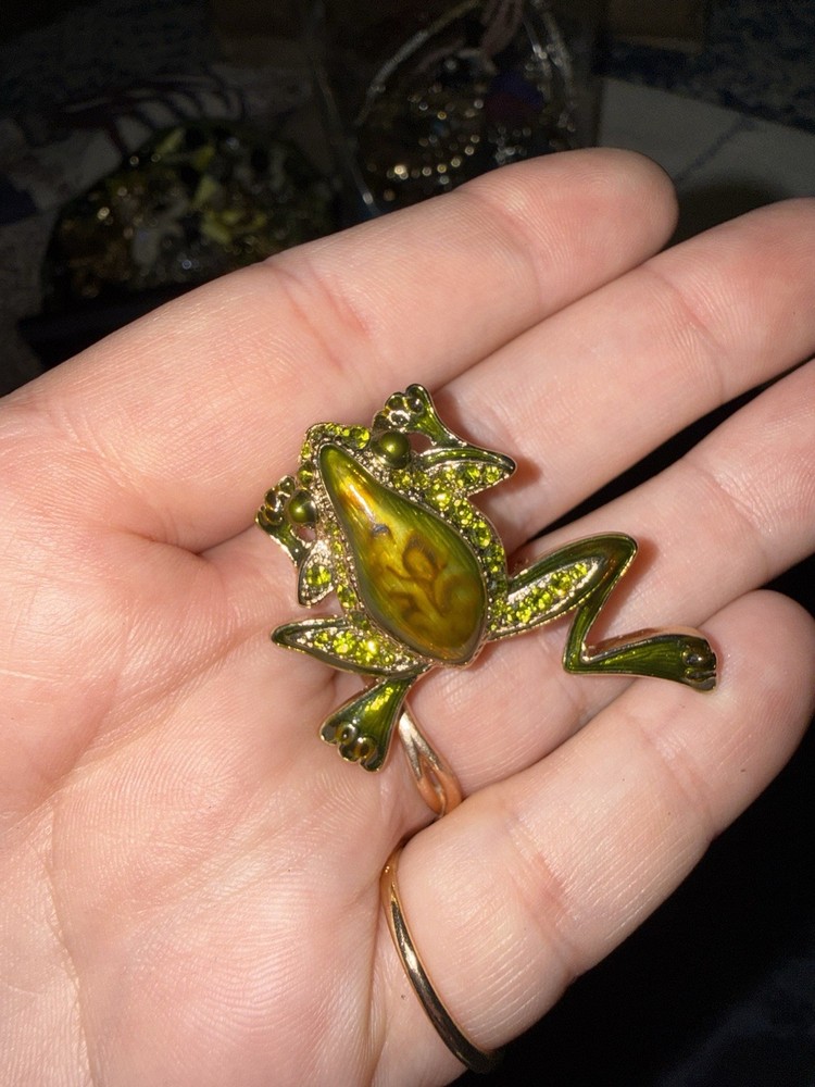Vintage Frog Brooch Enamel And Metal