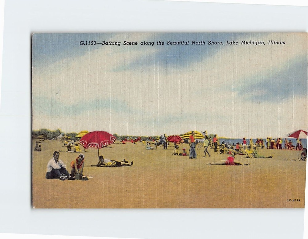 Postcard Bathing Scene along the Beautiful North Shore Lake Michigan IL USA