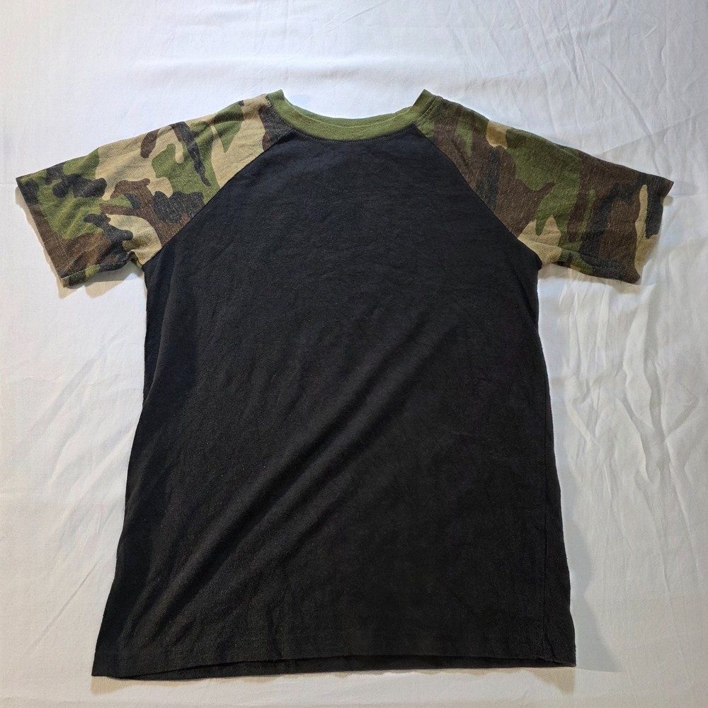 Wonder Nation Boys Camo Raglan T-Shirt Black Woodland Camouflage Size L 10-12