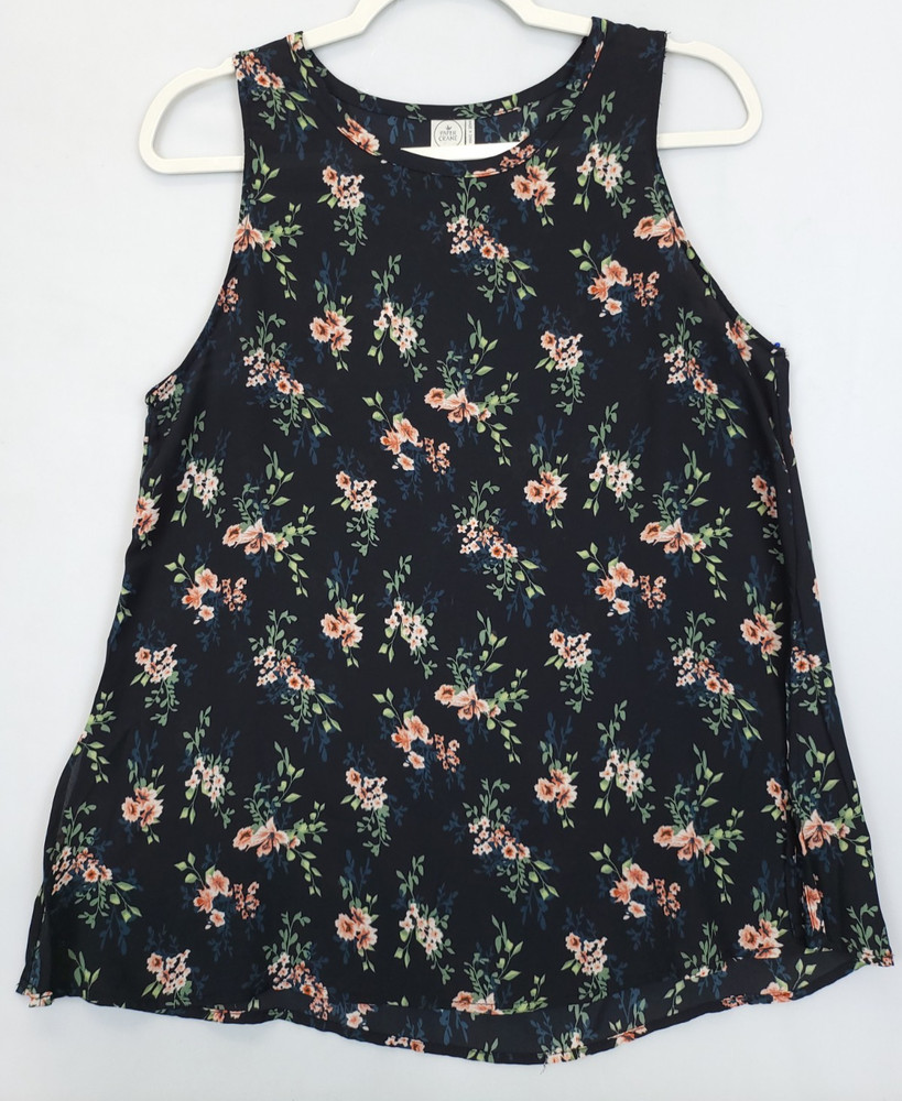 Paper Crane Floral Print Sleeveless Top Women L Black Multicolor Fairy Boho Flow