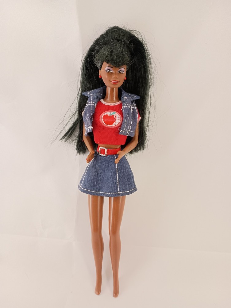 Vintage Christie Doll By Mattel African American Barbie 1987 Head Denim Skirt