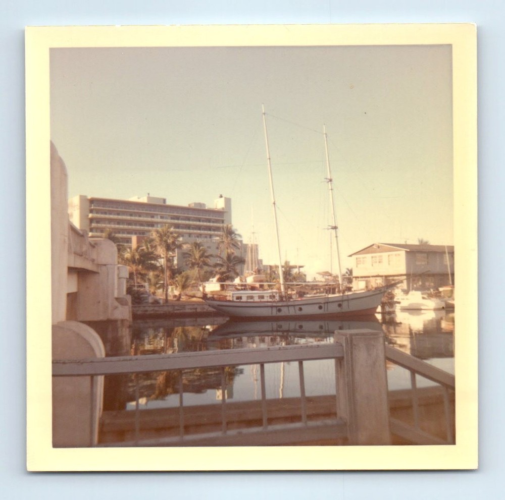 Old Vintage Square Color Photo BOAT IN WATER SAN DIEGO CALIFORNIA SNAPSHOT
