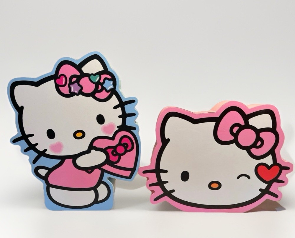 Hello Kitty Face W/ Heart Blue Heart Wooden Plaque Valentines Sign Home Decor