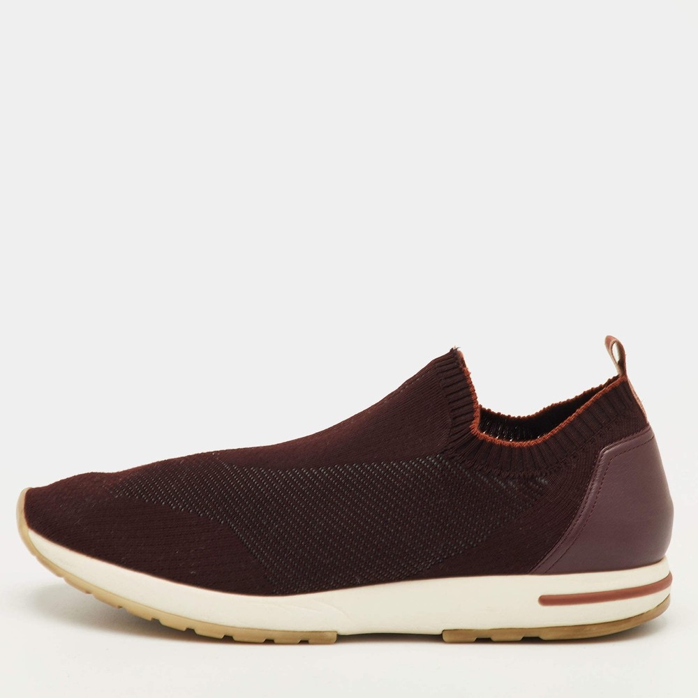 Loro Piana 360 LP Flexy Walk Size 46 Dark Brown Knit Fabric Slip On Sneakers