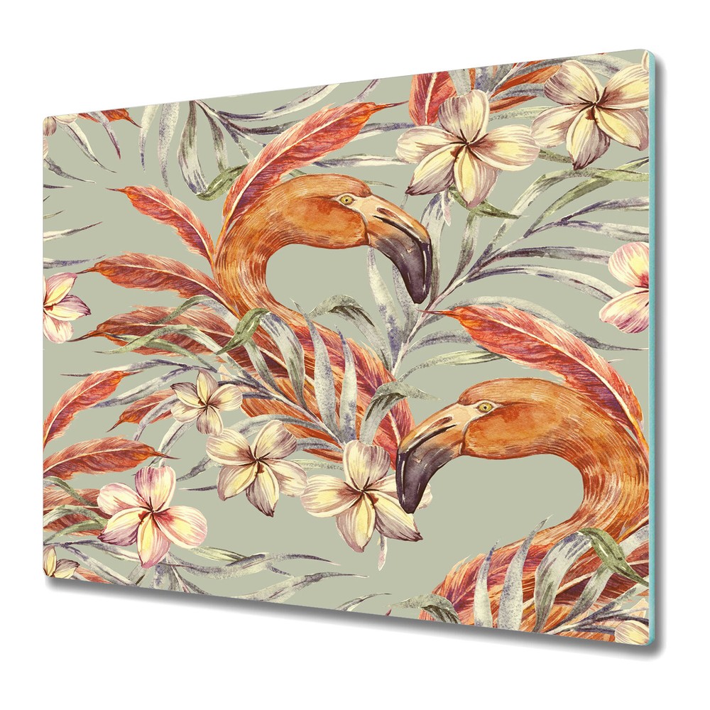Glass Worktop Saver Kitchen Vintage flamingo Birds Watercolour tropical 60x52