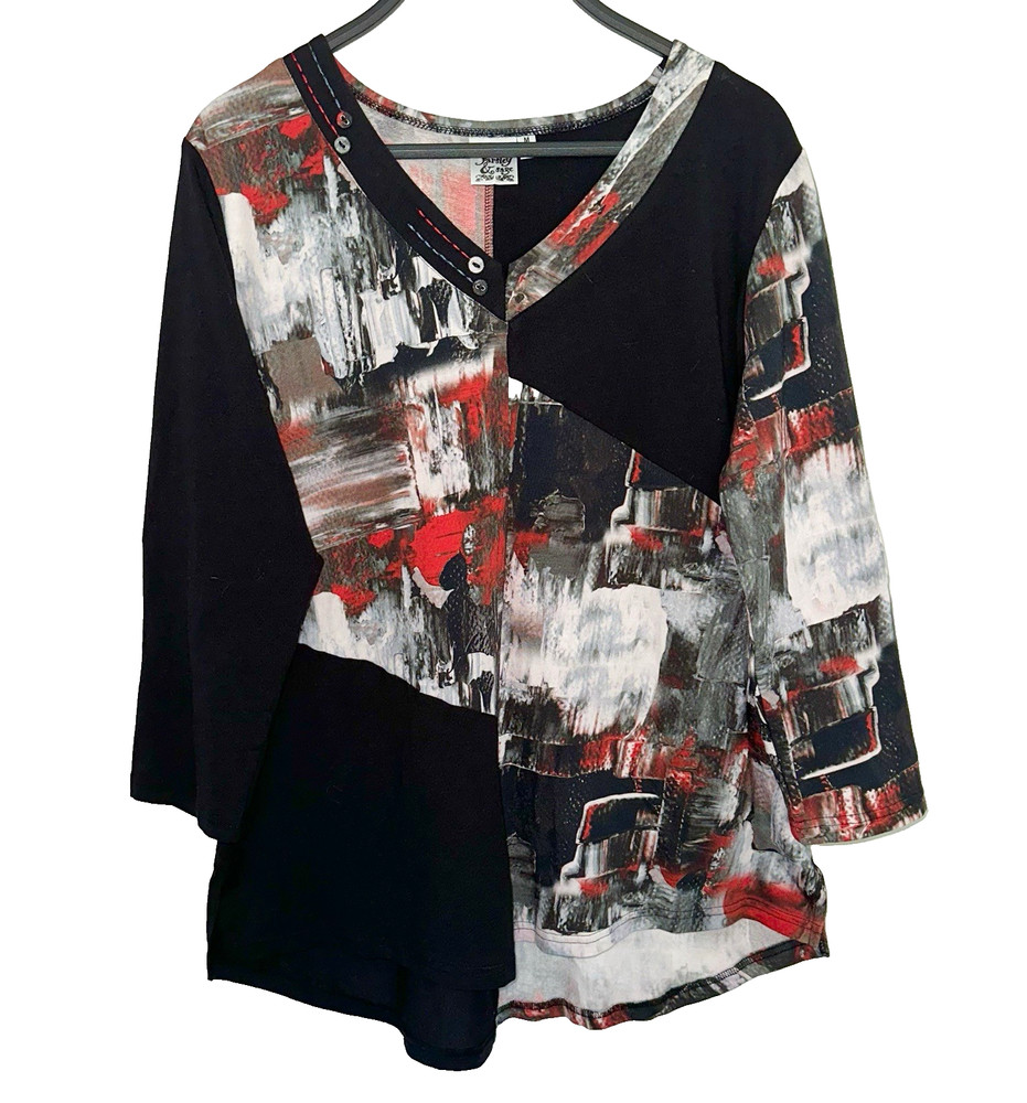 PARSLEY & SAGE Size Medium Pullover Tunic Top Mixed Print Artsy Art To Wear