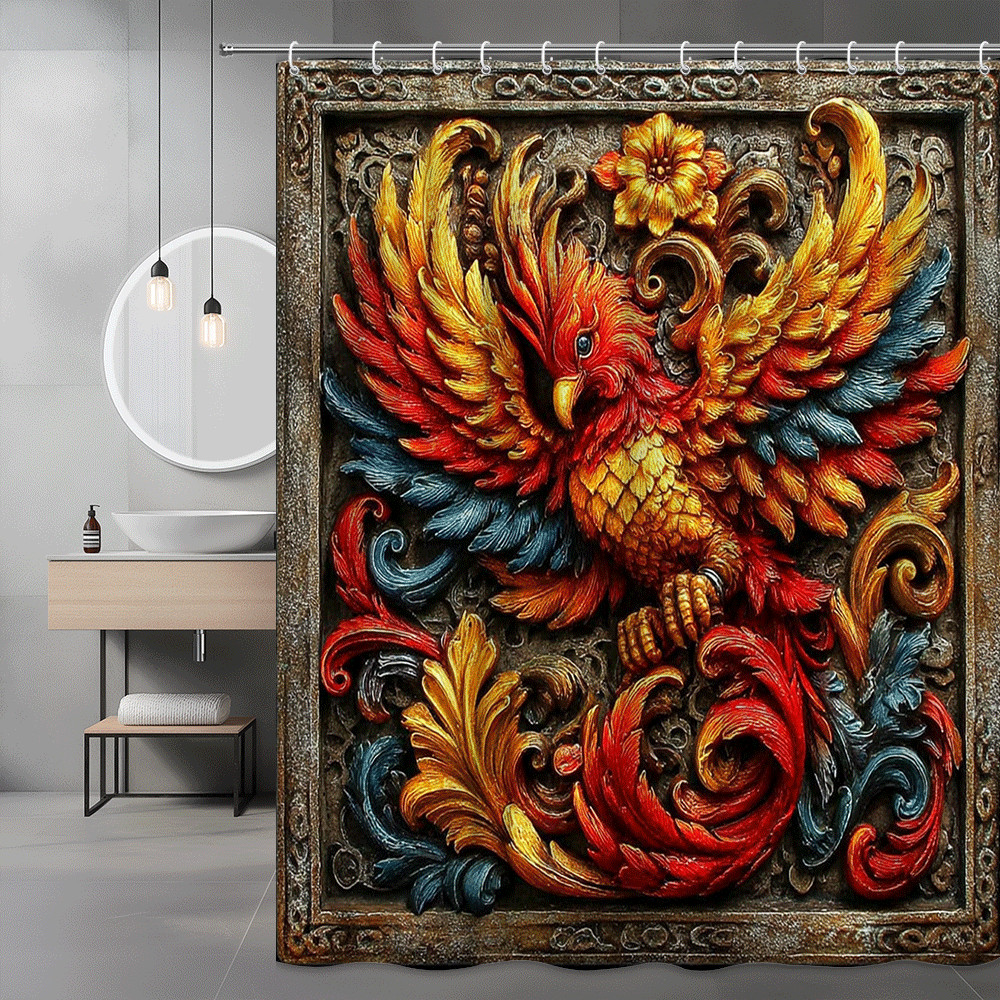 Phoenix Bird Shower Curtain Colorful Ornate Graphic Print