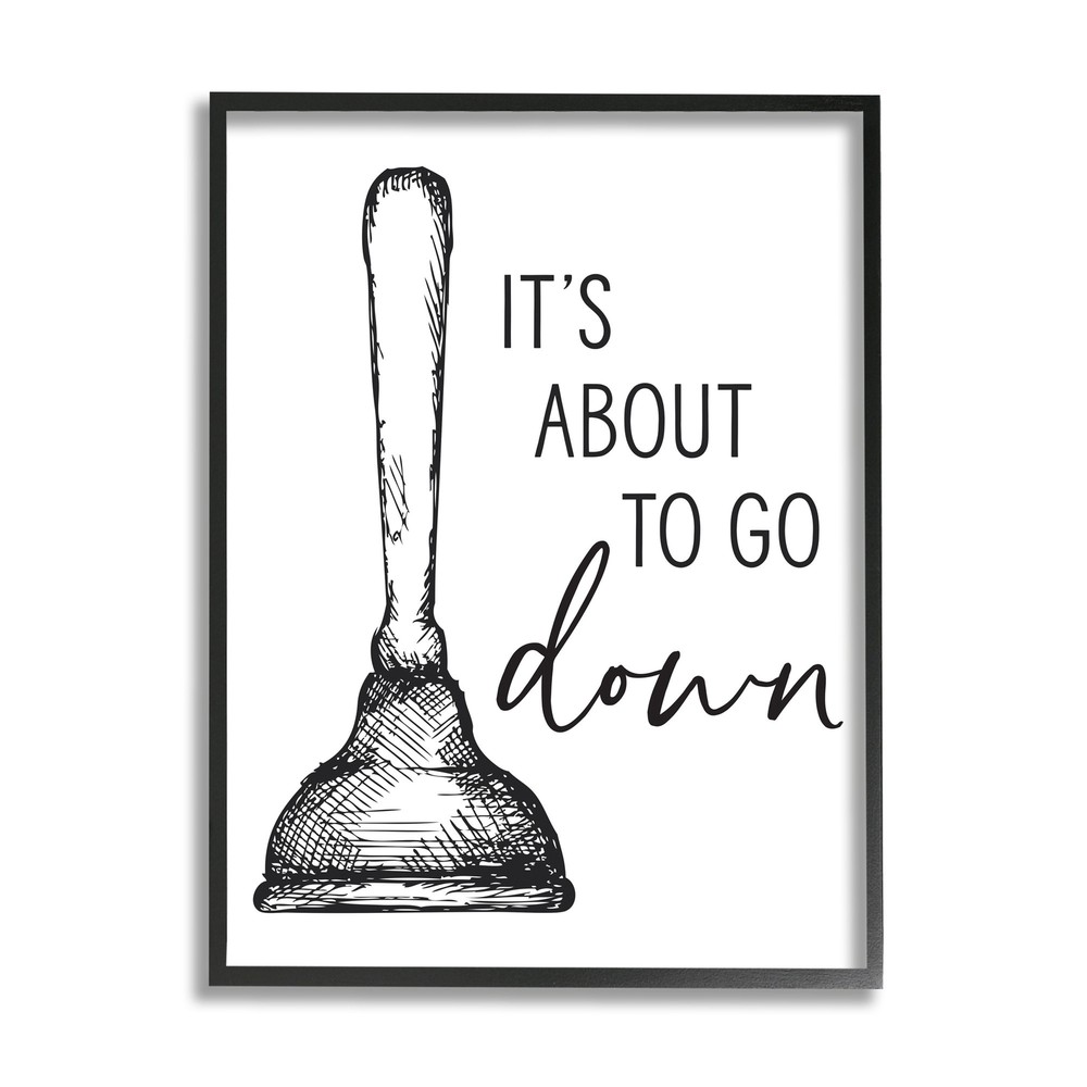 Stupell About To Go Down Phrase Humor Toilet Plunger Framed White 24 x 30