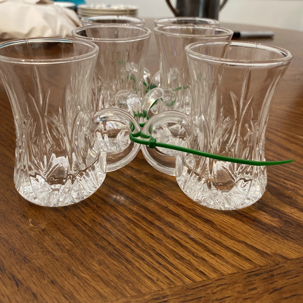 Set Of 6 Small Crystal Glasses With Handle 3.25” Tall 2” Wide