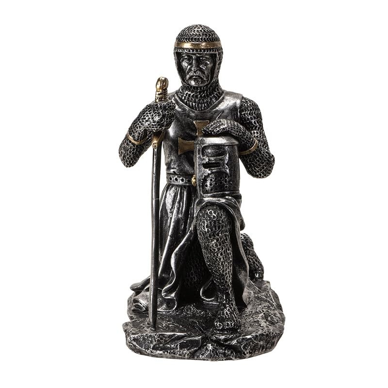 Kneeling Medieval Knight Figurine with Sword and Shield Resin Display 6.1