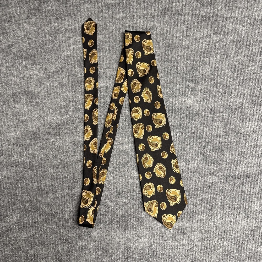 Christian Dior Vintage Silk Tie Brown Metallic Amoeba Made USA Fabric Italy