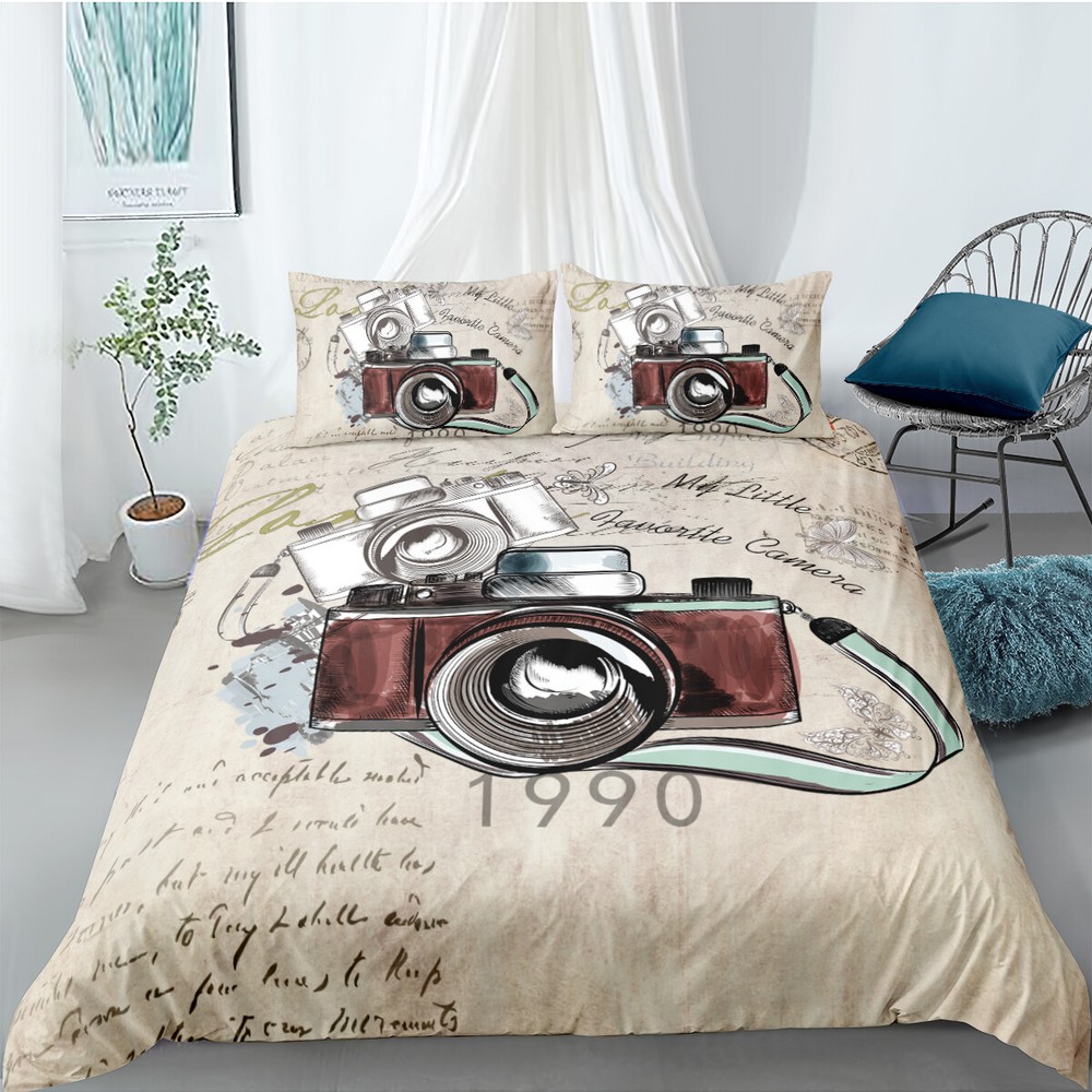 3D Retro Camera Bedding Set Duvet Cover Queen Comforter Cover PillowCase