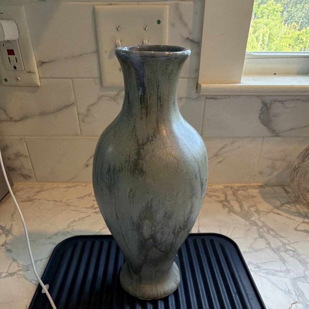 Signed Studio Pottery Vase Blue Green Drip Glaze Hand Thrown Art Culba Brandy