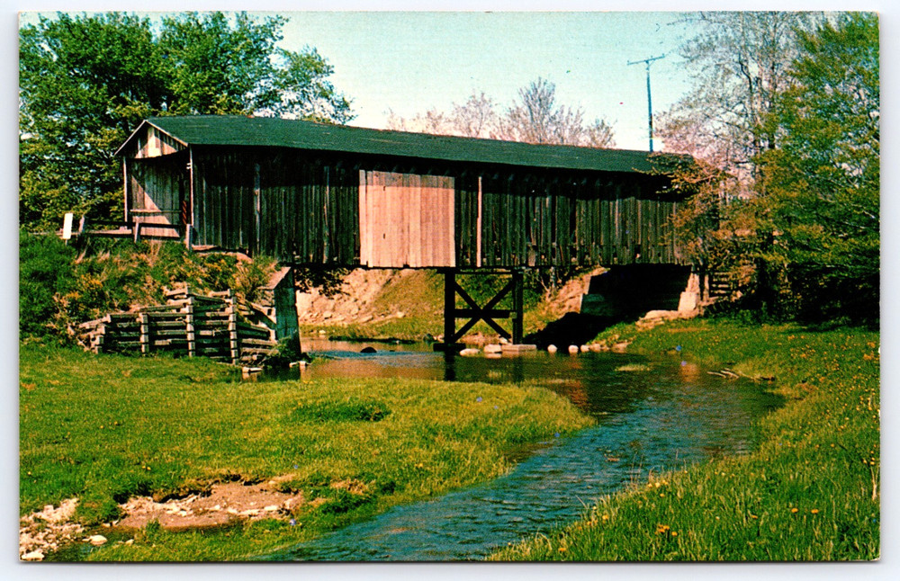 Vintage Photo Postcard Graham Covered Bridge River Ashtabula County Ohio USA