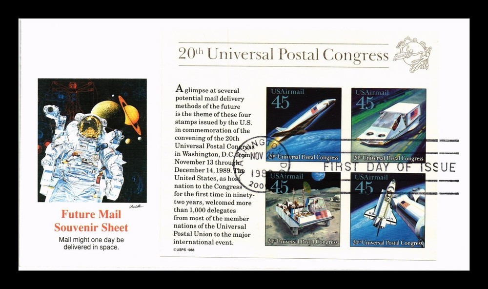 Dr Jim Stamps Us Cover Future Mail Transportation Souvenir Sheet Fdc Fleetwood