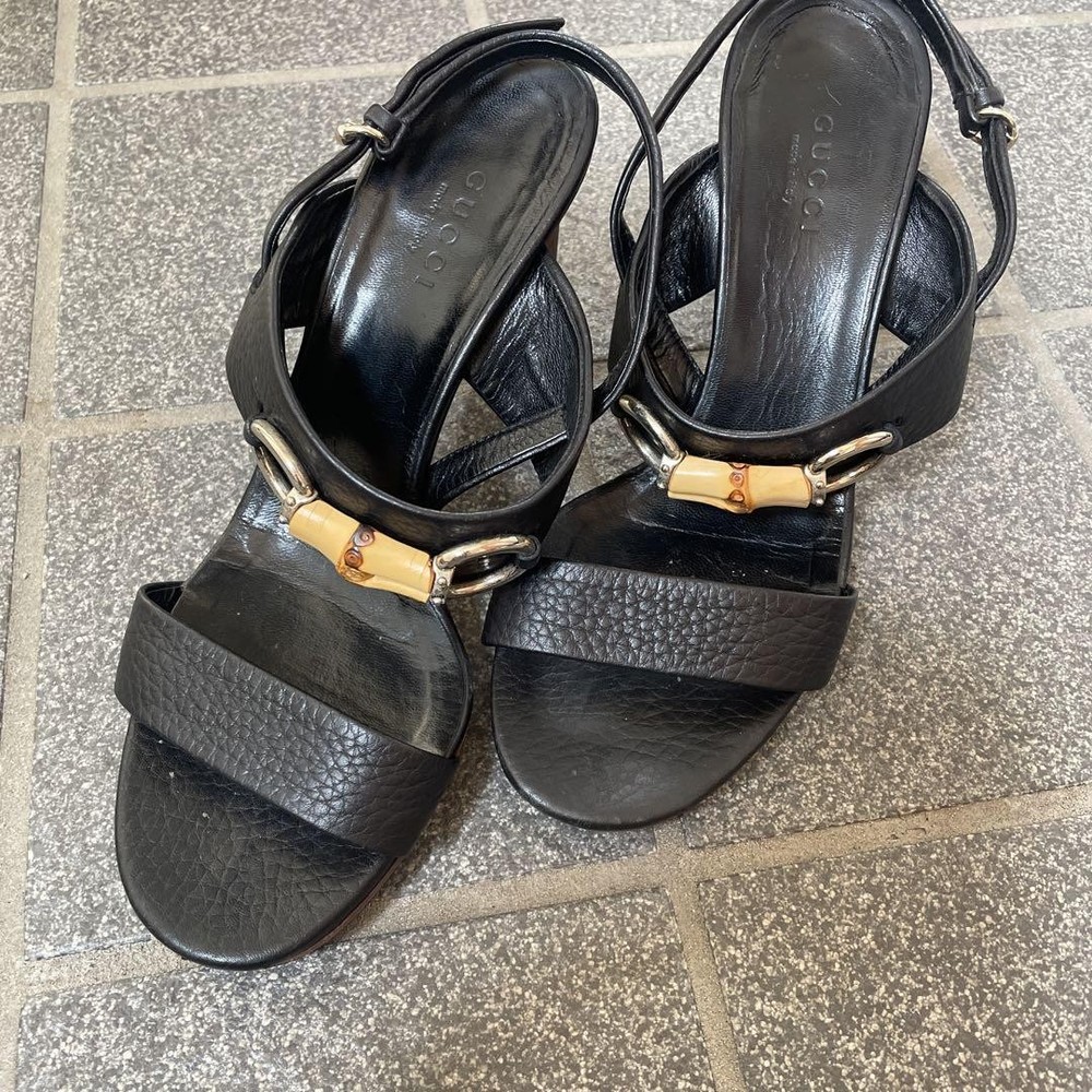 Gucci Black Heel Mule Sandals Size 35.5 Womens Preowned Ag1107