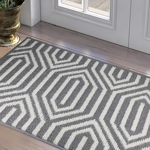 Front Door Mat Anti Slip Door Rug Indoor&Outdoor Gray Entrace Rugs with TPR