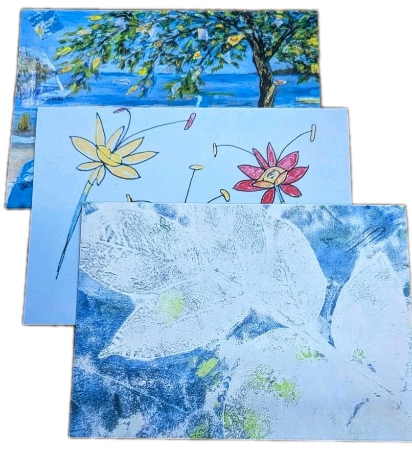 Set Of 8 Greeting Cards Original Art Prints 5x7 With Envelopes Floral Abstract-image