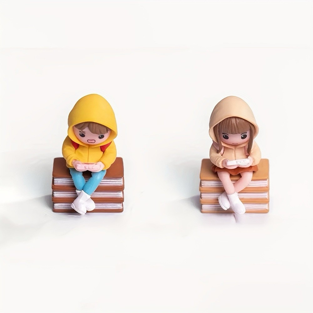 Cute Couple Figurine Sitting Decor Boy Girl Resin Statue Home Office Gift