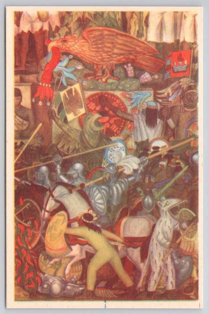 Diego Rivera La Conquista Fresco Postcard National Palace Mexico City