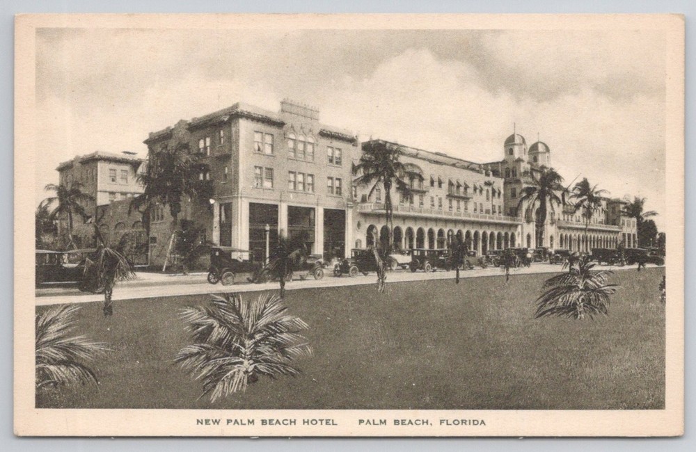 New Palm Beach Hotel Florida Vintage Albertype Postcard 1910s-20s Cars