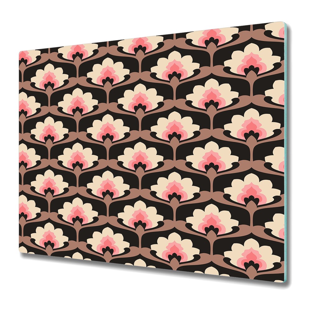 Tempered Glass Worktop Saver Vintage floral pink and brown 60x52