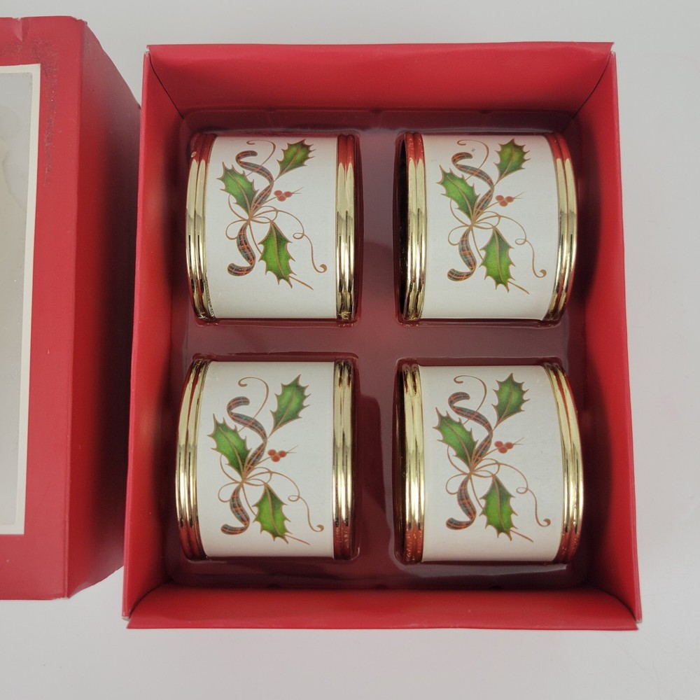 Lenox 7312 Nouveau Napkin Rings Holly Berry Set Of 4, 1 5/8