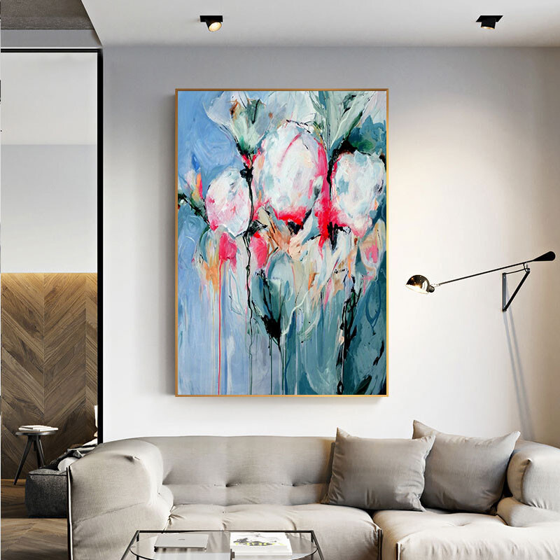 Hand painted Blue Tulip modern Art Picture For Living Room Decoration