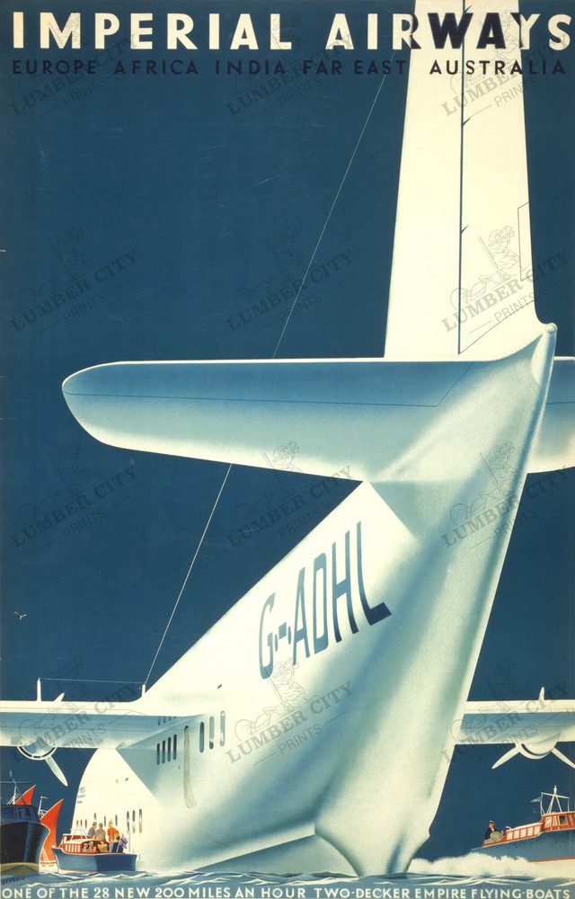 Imperial Airways 1936 British Travel Poster Empire Flying Boat Wall Art