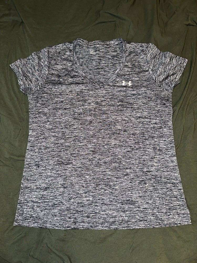 Under Armour HeatGear Women's V-Neck Loose Gray Short Sleeve T-Shirt Size L