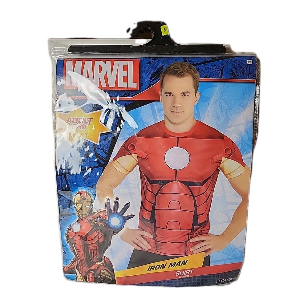 New In Package Marvel Avengers Iron Man Costume Adult T-shirt Size S/M NEW