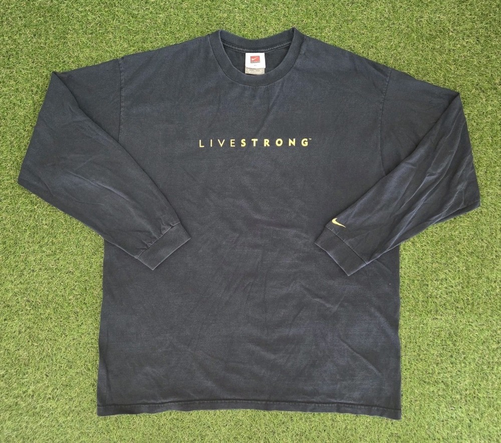 Vintage Nike Team Lance Armstrong Live Strong Long Sleeve Black T Shirt Size XL