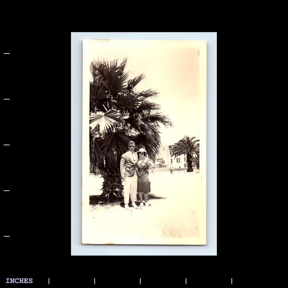 Vintage Photo MAN AND WOMAN BY PALM TREE COCA-COLA SIGN IN BACK