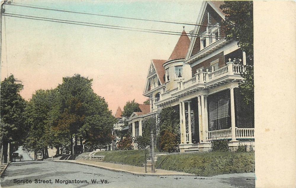 1909 Morgantown West Virginia Spruce Street Ream hand colored Postcard 26-1552