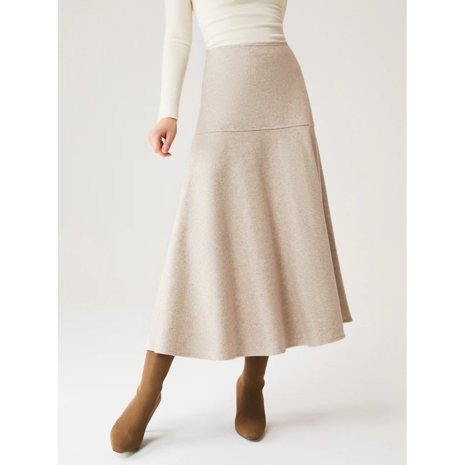 NWT OGL FuzzLuxe Flared Maxi Skirt Heather Beige Size XS