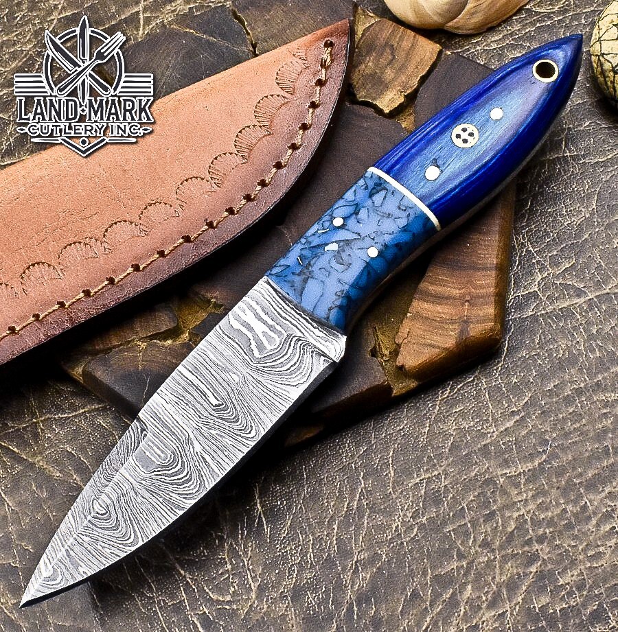 BEAUTIFUL DAMASCUS HANDE MADE HUNTING SKINNER KNIFE WITH PAKKA WOOD HANDLE