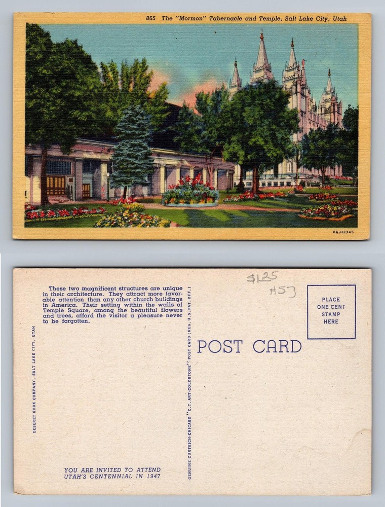 Salt Lake City, UT-Utah, Mormon Temple Tabernacle Souvenir View Vintage Postcard